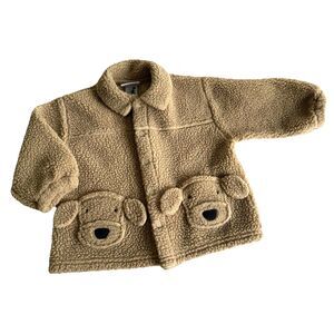 Vintage Baby Fall Jacket Tan Puppy Dog Teddy Bear Fleece Fuzzy Size 12 Months